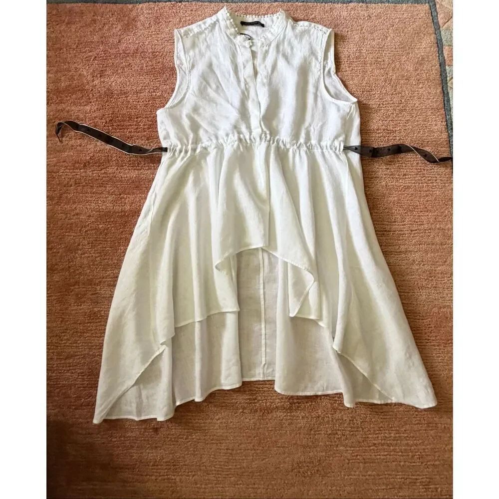 Zara Woman 100% Linen Ivory Asymmetrical Tunic XL Made in Portugal